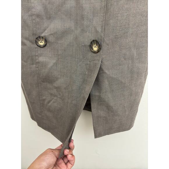 Vintage Retro Brown High Waist Double Breasted Tailored Midi Pencil Skirt Size 4 - Picture 2 of 8